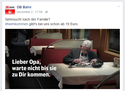 Felirat: Lieber Opa, warte nicht bis sie zu Dir kommen: Kedves nagypapa, ne várd, hogy ők jöjjenek hozzád.
