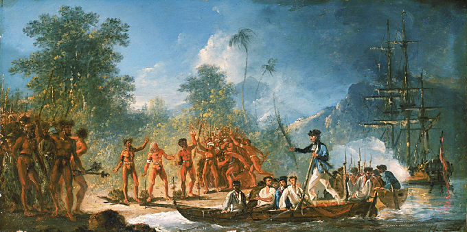 James Cook partot ér a Tanna szigeten, 1774-ben. Kép forrása: Wikipedia. James Cook partot ér a Tanna szigeten, 1774-ben. Kép forrása: Wikipedia.